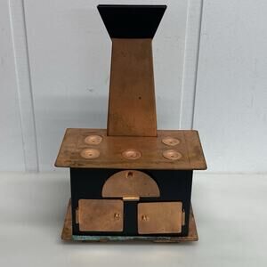 Vintage Dollhouse Miniature Copper Plated Stove Old Fashioned Reevesline - AS IS
